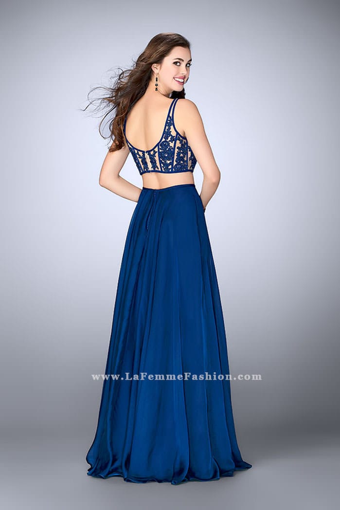 Picture of: Two Piece A-line Dress with Sheer Lace Bustier Top in Blue, Style: 24237, Detail Picture 3