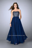 Picture of: Strapless A-line Gown with Beaded Top and Chiffon Skirt in Blue, Style: 24246, Main Picture