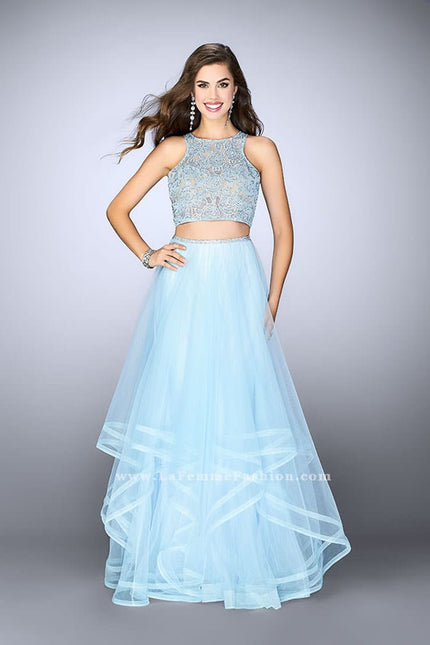 Picture of: Long Two Piece A-line Dress with Tiered Tulle Skirt in Blue, Style: 24268, Main Picture