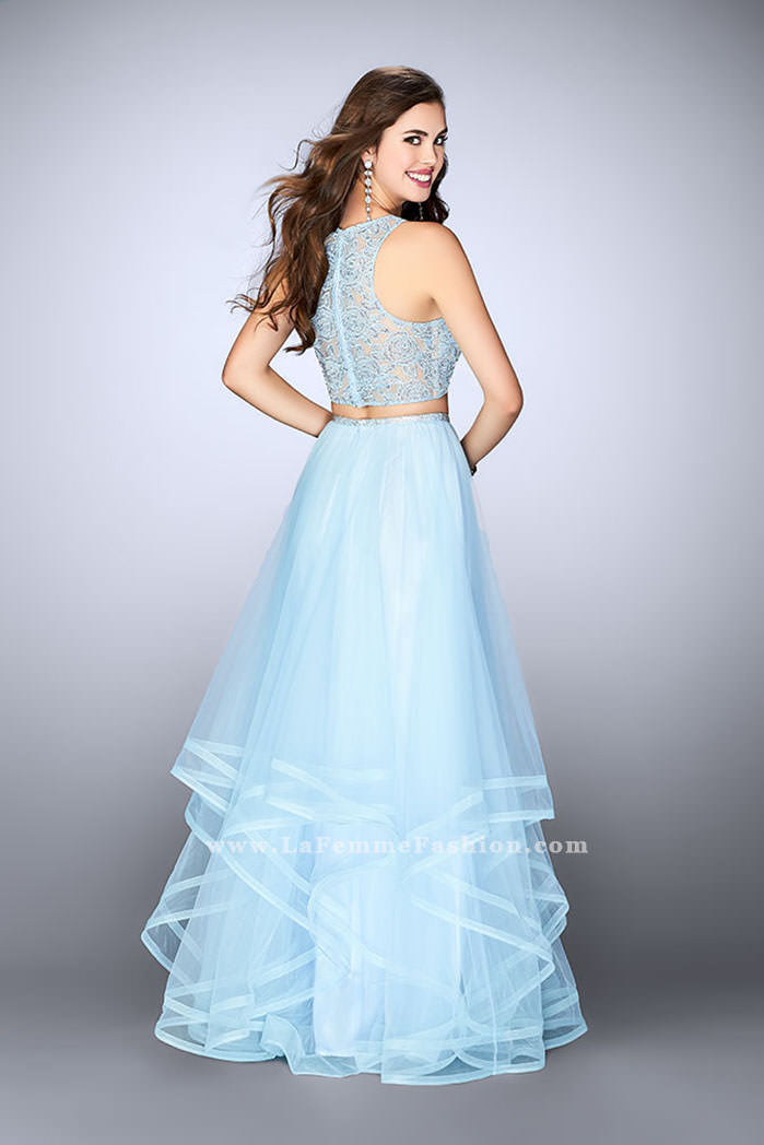 Picture of: Long Two Piece A-line Dress with Tiered Tulle Skirt in Blue, Style: 24268, Back Picture