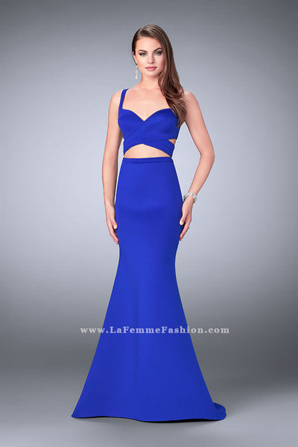 Picture of: Faux Two Piece Neoprene Dress with Mermaid Skirt in Blue, Style: 24288, Main Picture
