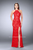 Picture of: Lace Prom Dress with Strappy Back and Side Slit in Red, Style: 24293, Main Picture