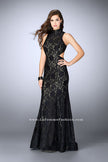 Picture of: Beaded Lace Dress with Side Cut Outs and Open Back in Black, Style: 24294, Detail Picture 2
