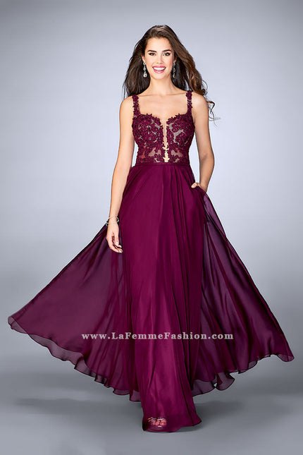 Picture of: A-line Prom Dress with Chiffon Skirt and Lace Top in Pink, Style: 24296, Main Picture