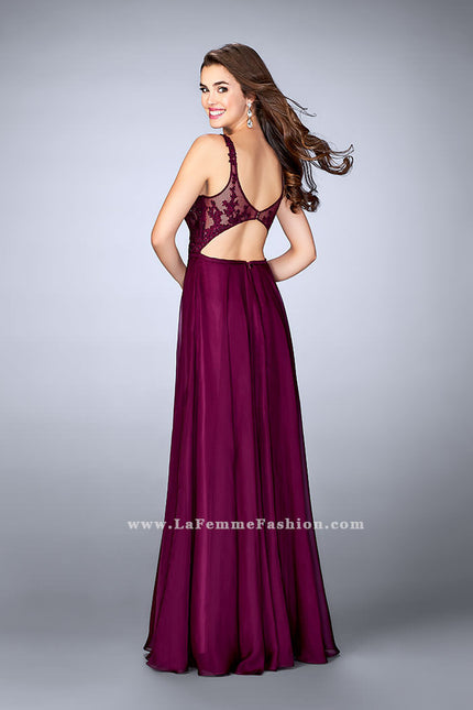 Picture of: A-line Prom Dress with Chiffon Skirt and Lace Top in Pink, Style: 24296, Back Picture