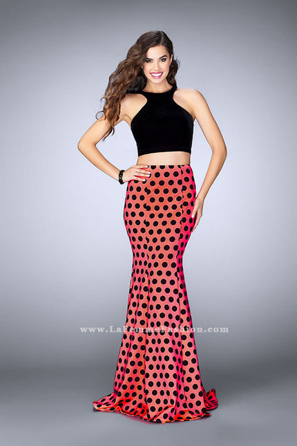 Picture of: Polka Dot Two Piece Dress with High Neck Velvet Top in Print, Style: 24297, Main Picture
