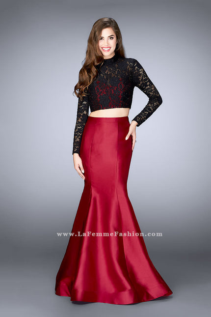 Picture of: Two Piece Mermaid Dress with Long Sleeve Lace Top in Red, Style: 24302, Main Picture