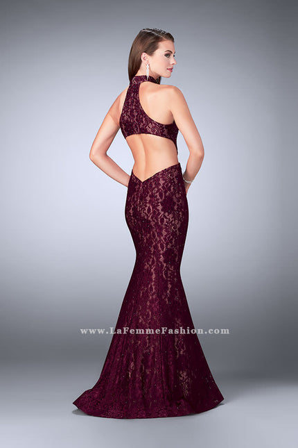 Picture of: Mermaid Lace Dress with Cut Outs and Open Back in Red, Style: 24303, Back Picture