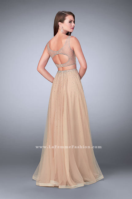 Picture of: Two Piece A-line Prom Dress with Beaded Tulle Skirt in Nude, Style: 24304, Back Picture