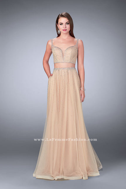 Picture of: Two Piece A-line Prom Dress with Beaded Tulle Skirt in Nude, Style: 24304, Detail Picture 1