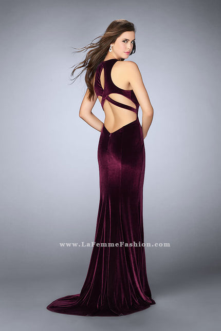 Picture of: High Neck Velvet Prom Dress with Cut Out Open Back in Red, Style: 24316, Main Picture