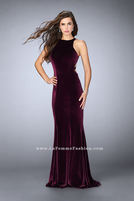 Picture of: High Neck Velvet Prom Dress with Cut Out Open Back in Red, Style: 24316, Back Picture