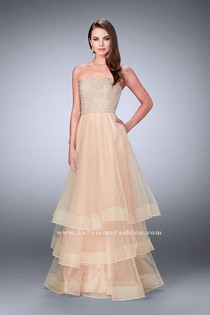 Picture of: A-line Dress with Beading and Layered Tulle Skirt in Nude, Style: 24323, Main Picture