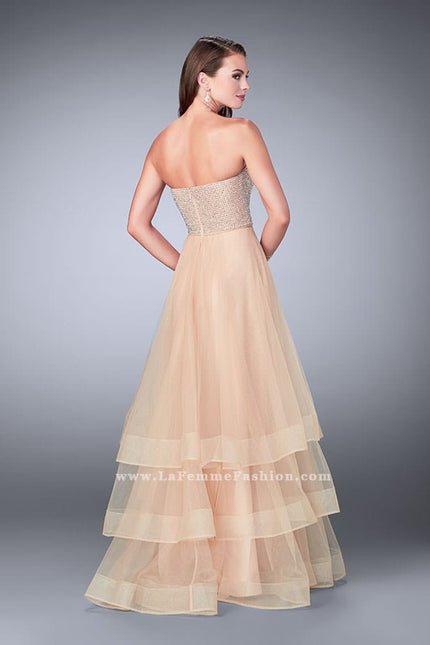 Picture of: A-line Dress with Beading and Layered Tulle Skirt in Nude, Style: 24323, Back Picture