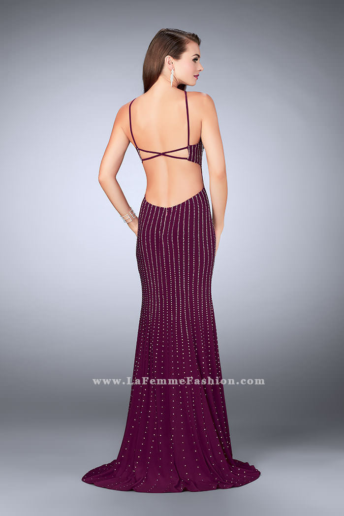 Picture of: Beaded Prom Dress with a High Neck and Strappy Back in Purple, Style: 24358, Detail Picture 4