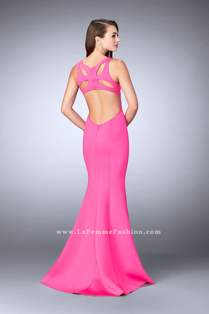 Picture of: Neoprene Mermaid Prom Dress with Cut Out Back in Pink, Style: 24360, Back Picture