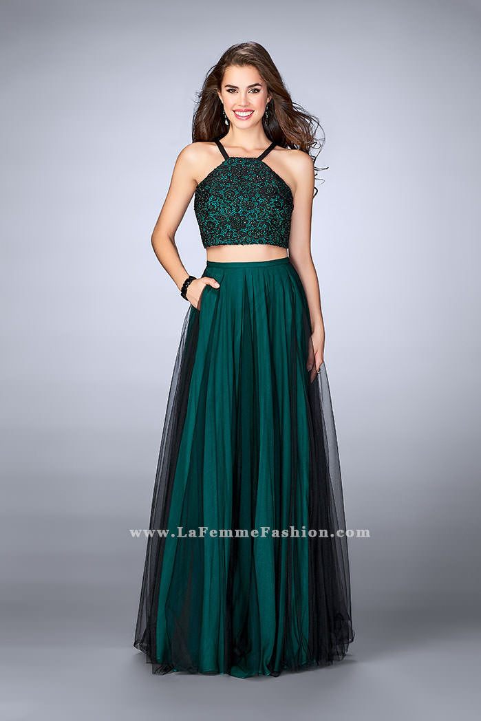 Picture of: Two Piece A-line Dress with Lace Top and Tulle Skirt in Green, Style: 24365, Main Picture