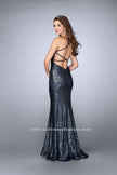 Picture of: Fitted Sequin Prom Dress with an Open Strappy Back in Blue, Style: 24378, Back Picture