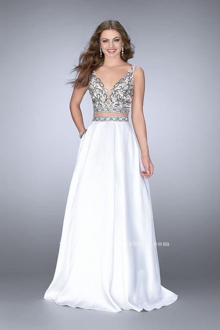 Picture of: A-line Two Piece Dress with Beaded Top and Pockets in White, Style: 24397, Main Picture