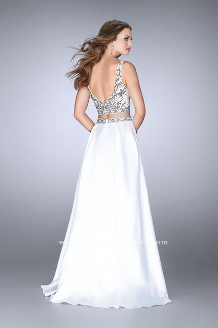 Picture of: A-line Two Piece Dress with Beaded Top and Pockets in White, Style: 24397, Back Picture