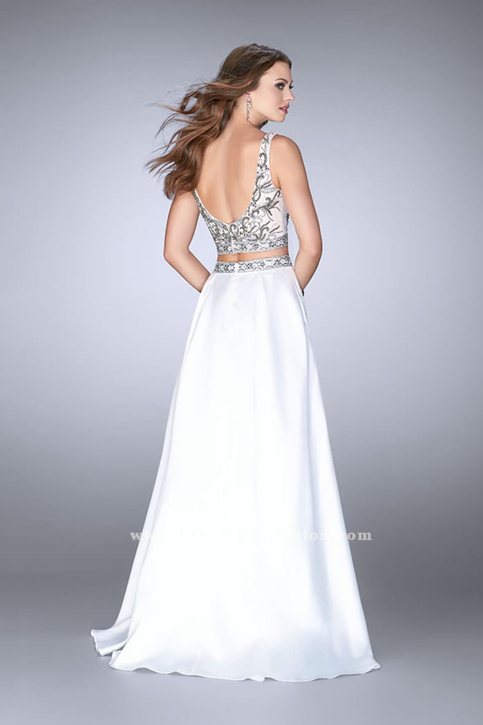 Picture of: A-line Two Piece Dress with Beaded Top and Pockets in White, Style: 24397, Back Picture