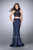 Picture of: Two Piece Mermaid Dress with Sheer Lace Top and Belt in Blue, Style: 24408, Main Picture