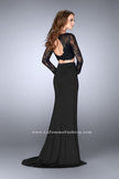 Picture of: Two Piece Long Sleeve Lace Dress with Open Back in Black, Style: 24412, Back Picture