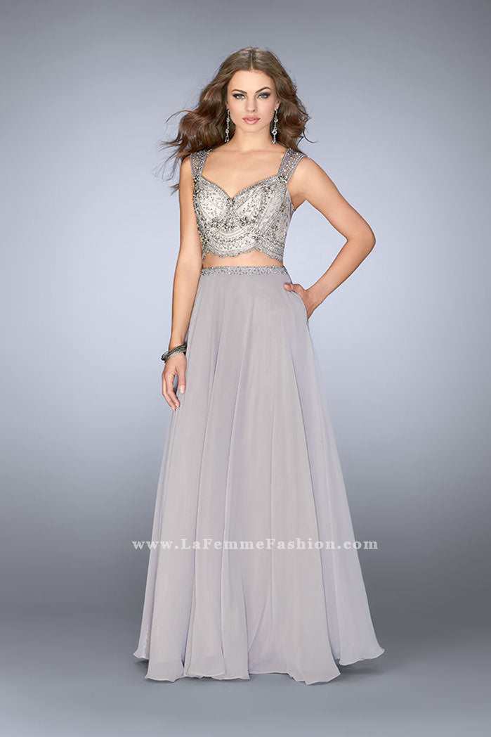 Picture of: A-line Two Piece Dress with Beaded Top and Pockets in Silver, Style: 24417, Main Picture
