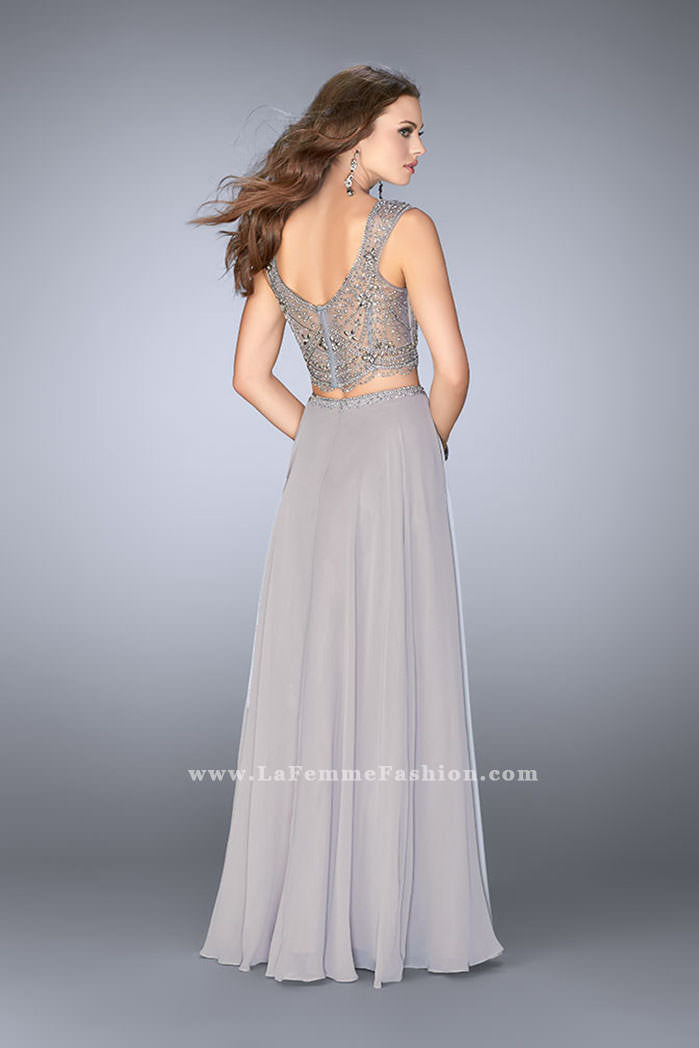 Picture of: A-line Two Piece Dress with Beaded Top and Pockets in Silver, Style: 24417, Back Picture