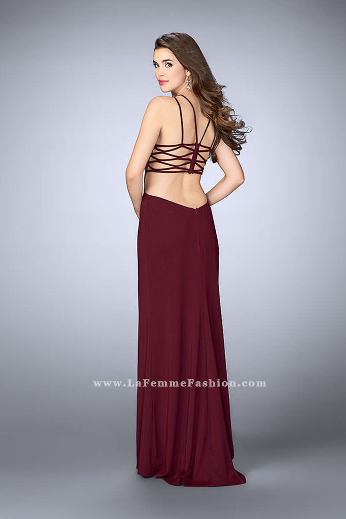 Picture of: High Neck Prom Dress with Strappy Back and Side Slit in Red, Style: 24443, Detail Picture 10