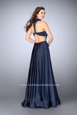 Picture of: Satin A-line Dress with Mandarin Collar and Pockets in Blue, Style: 24447, Back Picture