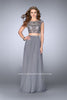 Picture of: A-line Prom Dress with Beaded Top and Cap Sleeves in Silver, Style: 24493, Main Picture