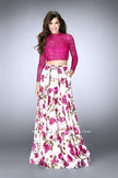 Picture of: Floral Two Piece Prom Dress with Long Sleeve Lace Top in Pink, Style: 24507, Detail Picture 2