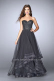 Picture of: Beaded A-line Prom Dress with a Tiered Tulle Skirt in Silver, Style: 24517, Main Picture