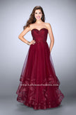 Picture of: Beaded A-line Prom Dress with a Tiered Tulle Skirt in Red, Style: 24517, Detail Picture 1