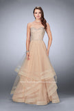 Picture of: Beaded A-line Prom Dress with a Tiered Tulle Skirt in Nude, Style: 24517, Detail Picture 3