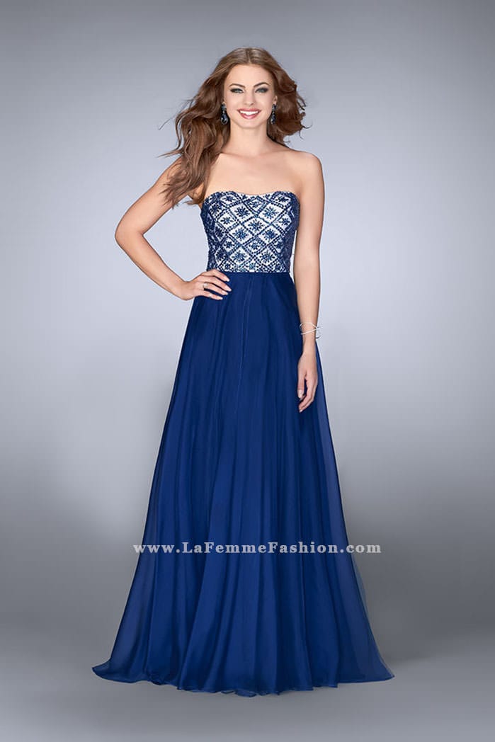 Picture of: Strapless A-line Dress with Beading and Chiffon Skirt in Blue, Style: 24561, Main Picture