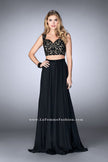 Picture of: Two Piece Chiffon Dress with Lace Top and Beaded Belt in Black, Style: 24564, Detail Picture 1