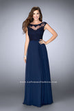 Picture of: A-line Chiffon Prom Dress with Illusion Lace Top in Blue, Style: 24572, Main Picture
