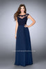 Picture of: A-line Chiffon Prom Dress with Illusion Lace Top in Blue, Style: 24572, Main Picture