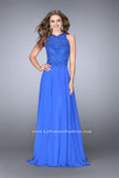 Picture of: Long Chiffon Prom Dress with Sheer Lace Back in Blue, Style: 24574, Main Picture