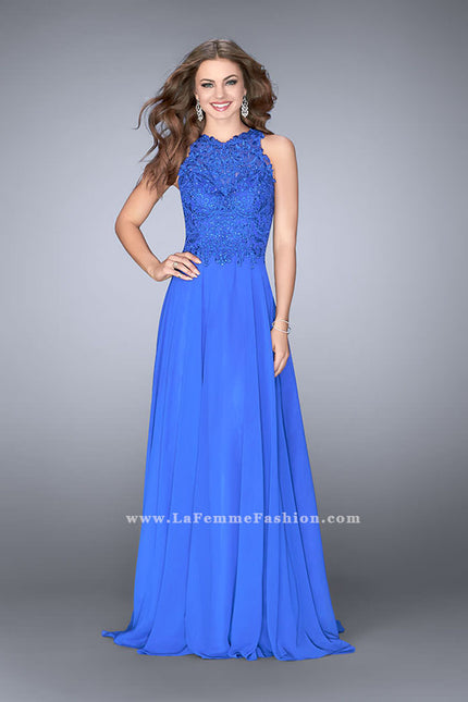 Picture of: Long Chiffon Prom Dress with Sheer Lace Back in Blue, Style: 24574, Main Picture