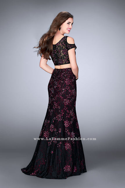 Picture of: Two Piece Cold Shoulder Lace Dress with Beading in Red, Style: 24583, Back Picture