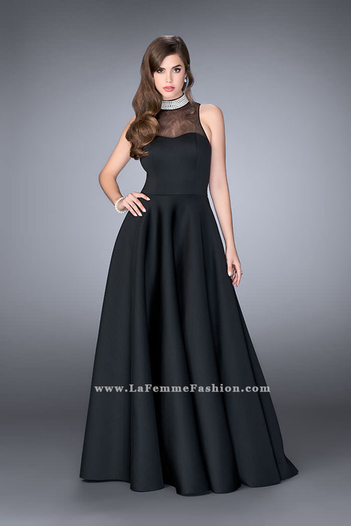 Picture of: A-line Neoprene Prom Gown with Beaded Choker in Black, Style: 24607, Main Picture