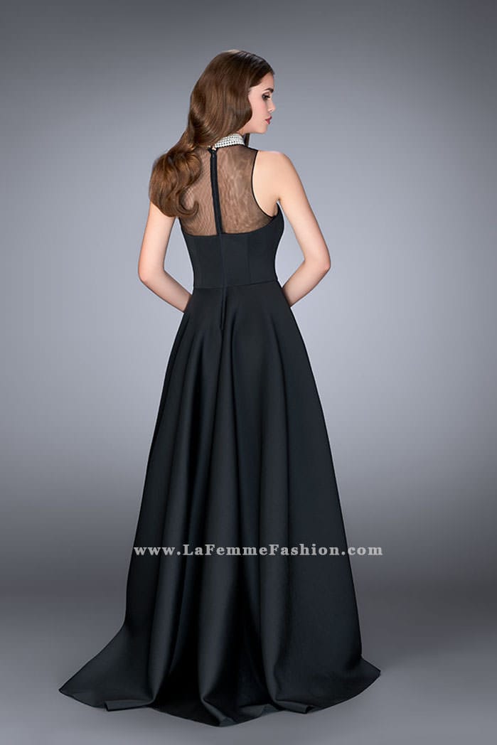 Picture of: A-line Neoprene Prom Gown with Beaded Choker in Black, Style: 24607, Back Picture