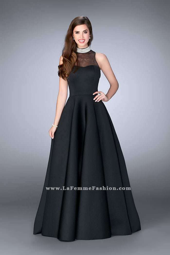 Picture of: A-line Neoprene Prom Gown with Beaded Choker in Black, Style: 24607, Detail Picture 1