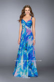 Picture of: Gathered Print Chiffon Gown with Beaded Straps in Print, Style: 24668, Main Picture