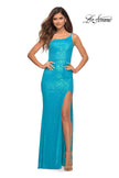 Picture of: Bright Simple One Shoulder Long Sequin Evening Gown in Aqua, Detail Picture 8