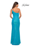 Picture of: Bright Simple One Shoulder Long Sequin Evening Gown in Aqua, Detail Picture 9