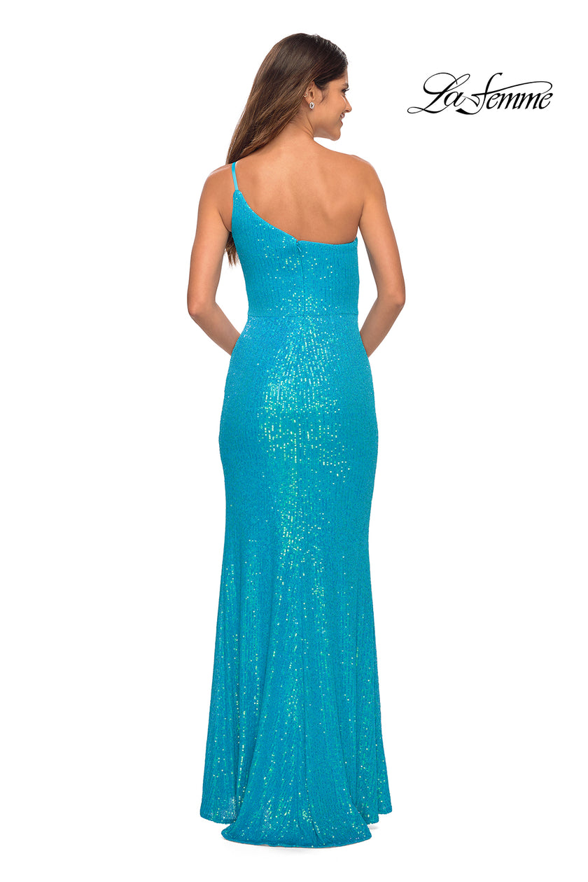 Picture of: Bright Simple One Shoulder Long Sequin Evening Gown in Aqua, Detail Picture 9